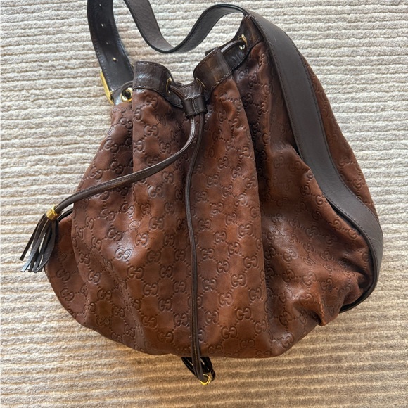 Vintage Gucci GG Monogram Brown Leather Shoulder Bag - Picture 2 of 9
